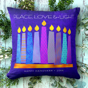 Hanukkah Blue Boho Pattern Candle Peace Love Light Cushion