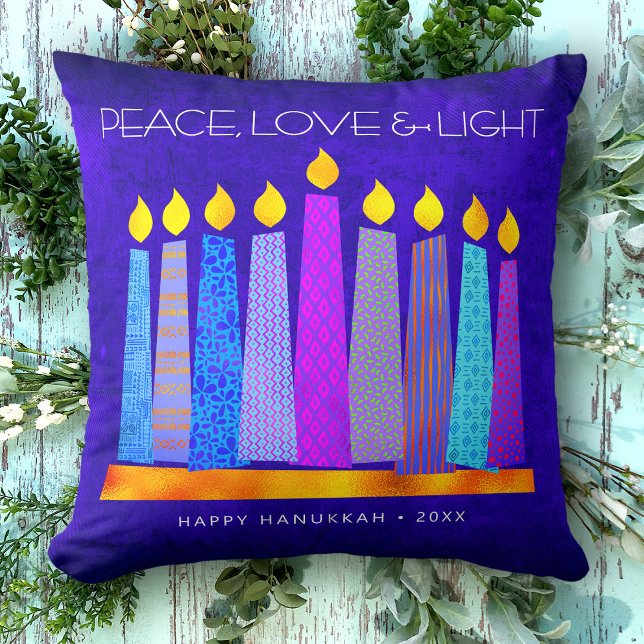 Hanukkah Blue Boho Pattern Candle Peace Love Light Cushion (Creator Uploaded)