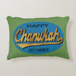 Hanukkah Blue/Green Pillow "Chanukah Retro BCE"<br><div class="desc">Hanukkah Blue/Green Pillow "Chanukah Retro BCE" Two sided pillow which comes in 3 fabric choices (price will change depending on choice of fabric.) Background colour, Green, can be replaced by choosing your favourite colour on back and front of the pillow. Personalise on the back by deleting, "The Steinbergs~ Hanukkah 2017"...</div>