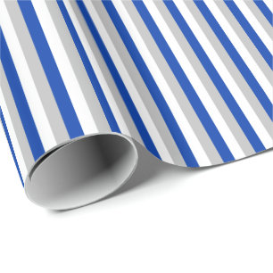 Hanukkah Blue, Matte Silver, White Vertical Stripe Wrapping Paper