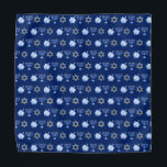 Hanukkah Blue Menorah Dreidel Pattern Chanukah Bandana<br><div class="desc">Cool Hanukkah bandanna in pretty blue with a cool pattern of Judaism star,  dreidel for fun Chanukah games,  and the Jewish menorah for the holiday.</div>
