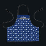 Hanukkah Blue Menorah Dreidel Pattern Custom Kids Apron<br><div class="desc">Beautiful Hanukkah kids apron in pretty blue with a cool pattern of Judaism star,  dreidel for fun Chanukah games,  and the Jewish menorah for the holiday.</div>