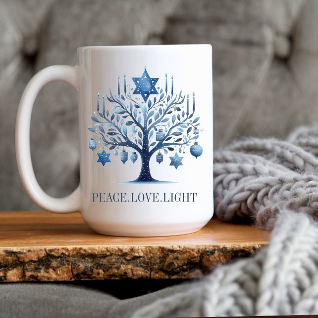 Hanukkah Blue Menorah Tree with Star of David Coffee Mug (Creator Uploaded)
