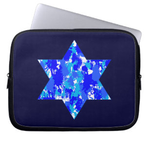 Hanukkah Blue Paint Splatter Jewish Star Laptop Sleeve