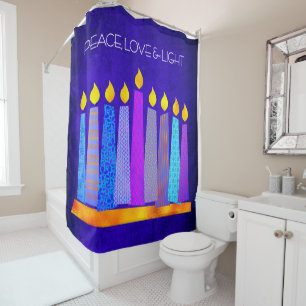 Hanukkah Blue Pattern Boho Candle Peace Love Light Shower Curtain