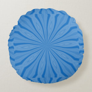 Hanukkah Blue Radial Streaks Fractal Round Cushion