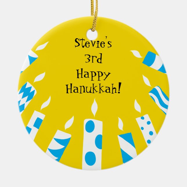 Hanukkah Blue/Yellow Candles Ornament (Front)