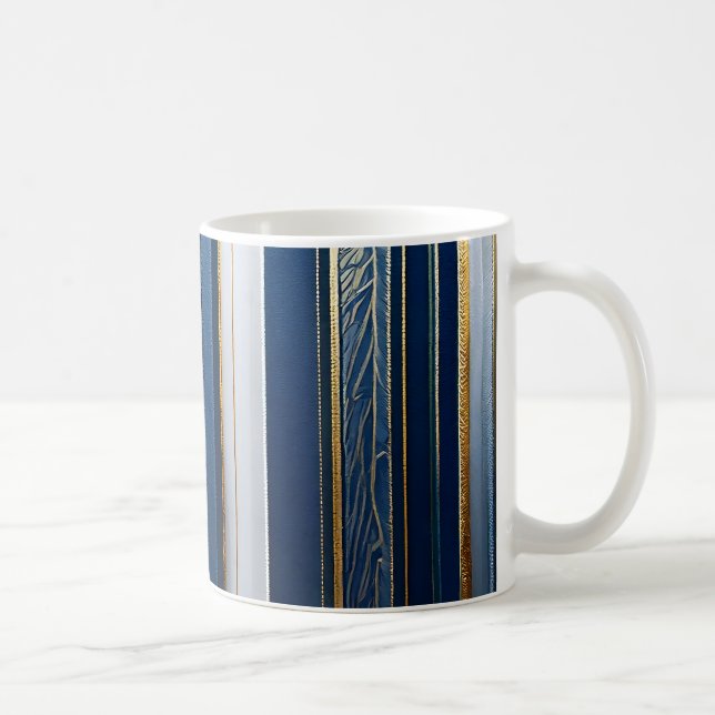 Hanukkah Blues Stripes Blue White Gold Coffee Mug (Right)