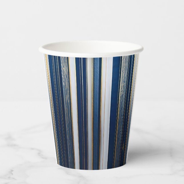 Hanukkah Blues Stripes Blue White Gold Paper Cups (Front)