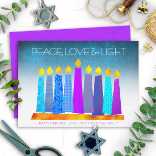 Hanukkah Boho Candles Peace Love Light Turquoise Holiday Card