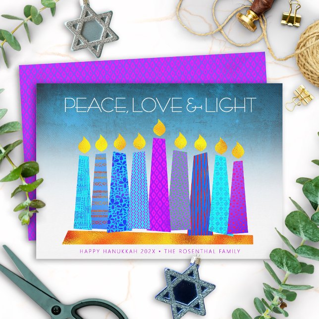 Hanukkah Boho Candles Peace Love Light Turquoise Holiday Card (Creator Uploaded)