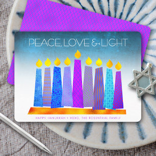 Hanukkah Boho Candles Turquoise Peace Love Light Holiday Card