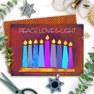 Hanukkah Boho Pattern Candles Peace Love Light Red Holiday Card