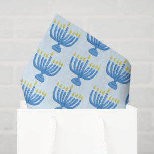 Hanukkah Botanical Menorah Watercolor Blue Tissue Paper