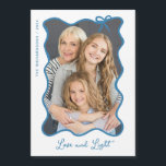Hanukkah Bow | Blue and White Photo Hanukkah Card<br><div class="desc">These adorable magnetic Hanukkah cards feature your favourite photo in a trendy,  blue wavy frame with a whimsical bow,  on a simple white background. Modern script says "Love and Light."</div>