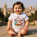 Hanukkah Bunny’s First Bright Night Baby Bodysuit<br><div class="desc">Your little one’s first Hanukkah deserves a look that’s as sweet as sufganiyot and twice as photogenic. This festive baby outfit stars two adorable bunnies flanking a fully lit menorah, surrounded by jelly donuts, fluttering butterflies, and enough sparkle to make the whole mishpacha melt. The bold “1ST HANUKKAH” headline makes...</div>