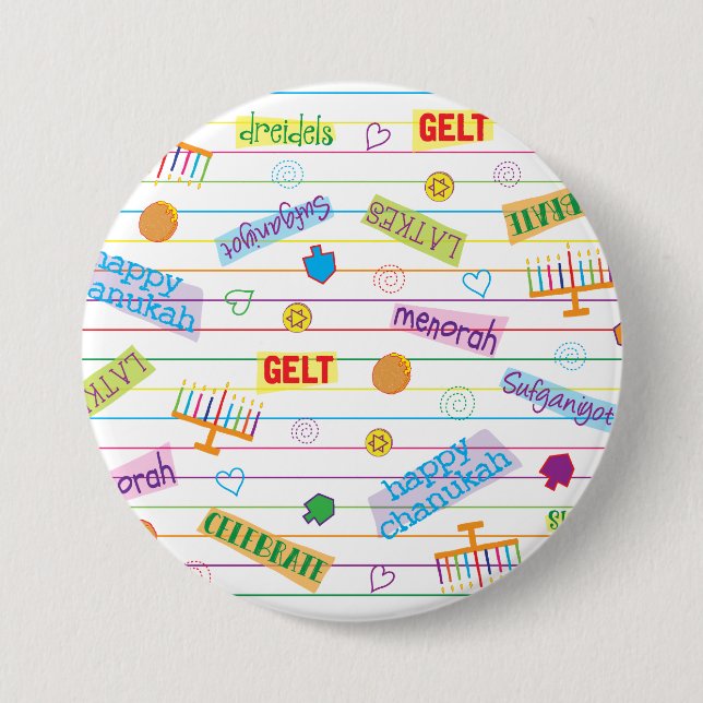 Hanukkah Button, Chanukah Party 7.5 Cm Round Badge (Front)