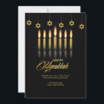 Hanukkah Candles Greeting Card<br><div class="desc">An elegant Hanukkah greeting card with a black background and seven lit candles. A canopy of Star of David ornaments hands from the top border of the card. (Hanukkah Vectors by Vecteezy). The card is easy to customise with your wording, font, font colour, paper shape and choice of paper type....</div>