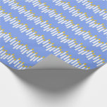 Hanukkah Candles on Blue Gift Wrap<br><div class="desc">Rows of white candles burning with golden flames.</div>