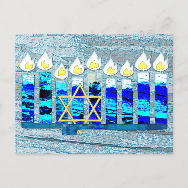 Hanukkah Candles with Gold Star of David Holiday Postcard (Front)