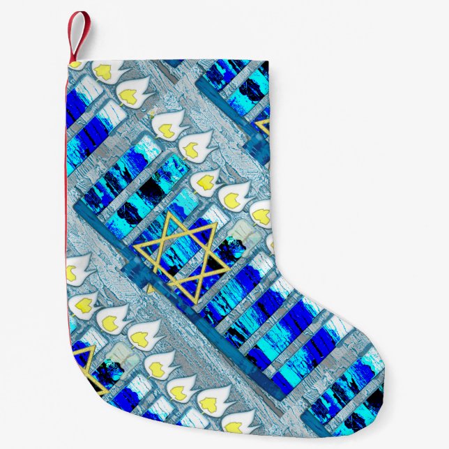 Hanukkah Candles with Gold Star of David Small Christmas Stocking (Front)