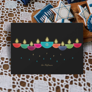 Hanukkah Card Colourful Oil Lamp Menorah Black