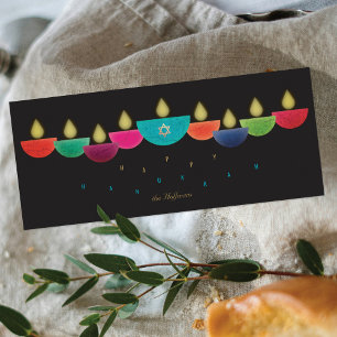 Hanukkah Card   Colourful Oil Lamp Menorah   Black