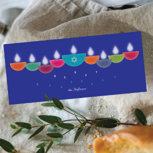 Hanukkah Card Colourful Oil Lamp Menorah Blue