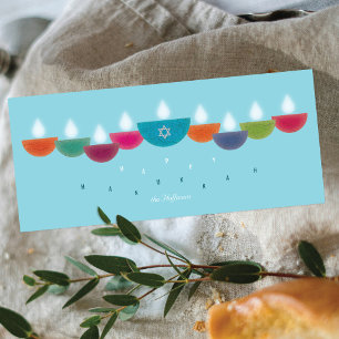 Hanukkah Card Colourful Oil Lamp Menorah Sky Blu