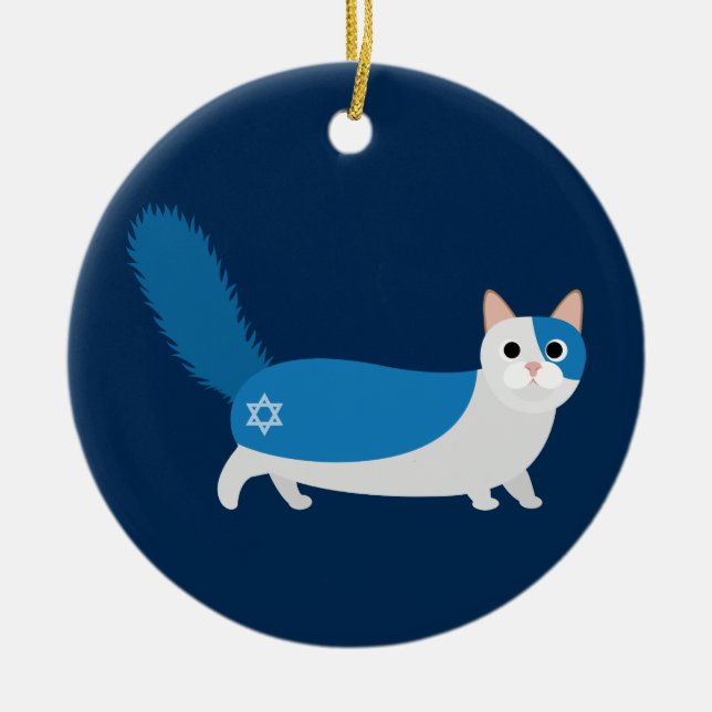 Hanukkah Cat Ceramic Tree Decoration (Front)