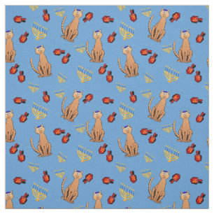 Hanukkah Cat Dreidel Blue Wrap Fabric