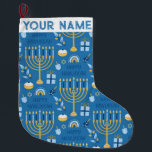 Hanukkah Chanukah Blue Modern Christmas Jewish Lar Large Christmas Stocking<br><div class="desc">Hanukah,   menorah,  home decor,  Hanukkah decor,  colourful menorah,  Jewish December,  menorah stocking,  personalised,  festival of lights, </div>