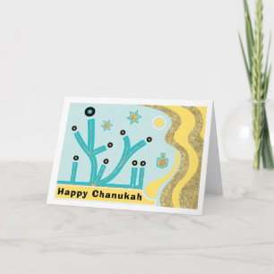 Hanukkah/Chanukah Greeting Card/Envelope Blue/Gold Holiday Card
