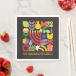 Hanukkah Chanukah Menorah Dreidel Jewish Symbols Napkin<br><div class="desc">Hanukkah / Chanukah Colourful Modern Geometric Pattern Party Napkins. Menorah, Dreidel, Doughnuts, Stars & Olive oil... They are all here. Hebrew & Jewish Hanukkah Symbols Space to add your name. Happy Hanukkah wishes. This upscale, beautiful, look, is a great way to dress up your party table and wish friends, family,...</div>