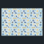 Hanukkah Chanukah Menorah Lights Stars Driedels Tissue Paper<br><div class="desc">A pattern of Jewish Hanukkah elements such as menorah candelabra,  Star of David,  Driedel and Yamaka or Kippah.  The background is a light blue watercolor wash.  You can change the size of the pattern to make it larger or smaller by clicking on Customise It.</div>