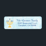Hanukkah Chanukah Menorah Return Address Label<br><div class="desc">A simple design of a gold menorah holding dark and light blue candles. The background is a light blue watercolor wash. These are nice to use for your Hanukkah cards.</div>