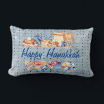 Hanukkah Chanukah Menorah Watercolor Blue Pattern Lumbar Cushion<br><div class="desc">This design was created through digital art. It may be personalised by clicking the customise button and changing the colour, adding a name, initials or your favourite words. Contact me at colorflowcreations@gmail.com if you with to have this design on another product. Purchase my original abstract acrylic painting for sale at...</div>