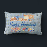 Hanukkah Chanukah Menorah Watercolor Blue Pattern Lumbar Cushion<br><div class="desc">This design was created through digital art. It may be personalised by clicking the customise button and changing the colour, adding a name, initials or your favourite words. Contact me at colorflowcreations@gmail.com if you with to have this design on another product. Purchase my original abstract acrylic painting for sale at...</div>