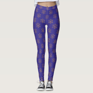 Hanukkah Chanukah Star of David Menorah Gold Blue Leggings