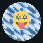 hanukkah chanukkah emoji classic round sticker<br><div class="desc">chanukka, chanukkah, emoji, funny, hannukah, Hanukkah, hanukkah emoji, hanukkah happy face, happy face, hebrew, holidays, jew, jewish, judaism, star of david, yellow blue, passover, yom Kippur, striped, stripes, blue white, pastel - "star of david""jewish emoji""hanukkah emoji""chanukkah emoji" emoji emoticon "happy face""jewish holidays" "star of david emoji""star of david happy face""rosh...</div>