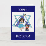 Hanukkah chibi holiday card<br><div class="desc">Cute chibi casentally spills wax on her little brother.  This card brings tones of mischievious holiday spirit!</div>