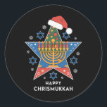 Hanukkah Christmas Hanukkah Chrismukkah Happy Chri Classic Round Sticker<br><div class="desc">Hanukkah Christmas Hanukkah Chrismukkah Happy Chrismukkah</div>