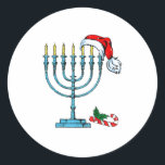 Hanukkah Christmas Santa Hat Family Chr Classic Round Sticker<br><div class="desc">Hanukkah Christmas Santa Hat Family Chr</div>
