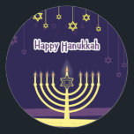 Hanukkah Classic Round Sticker<br><div class="desc">Happy Hanukkah Classic Round Sticker</div>