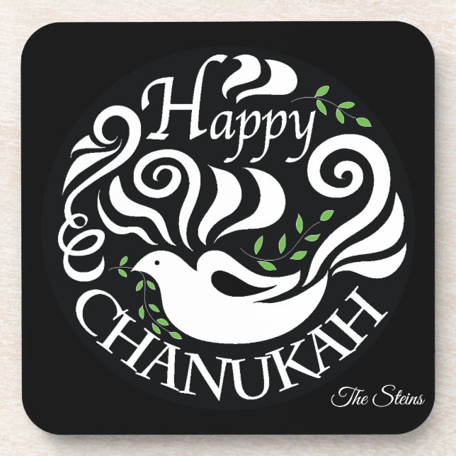 Hanukkah Coaster Personalise Happy Chanukah Dove (Front)