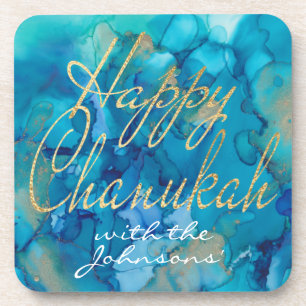 Hanukkah Coasters Blue/Gold Design