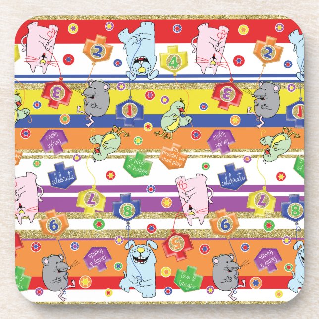 Hanukkah Coasters Mouse and Friends Party (Front)