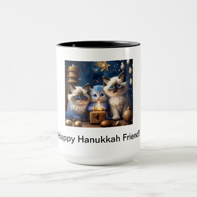 Hanukkah Coffee Mug with Ragdoll Cats (Center)