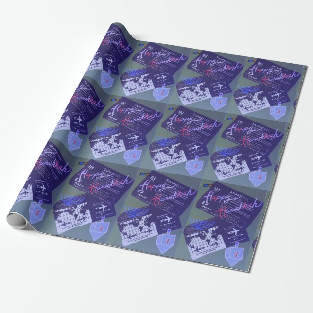 Hanukkah Collage Wrapping Paper (Unrolled)