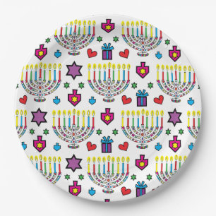 Hanukkah Colorful Menorahs Paper Plate